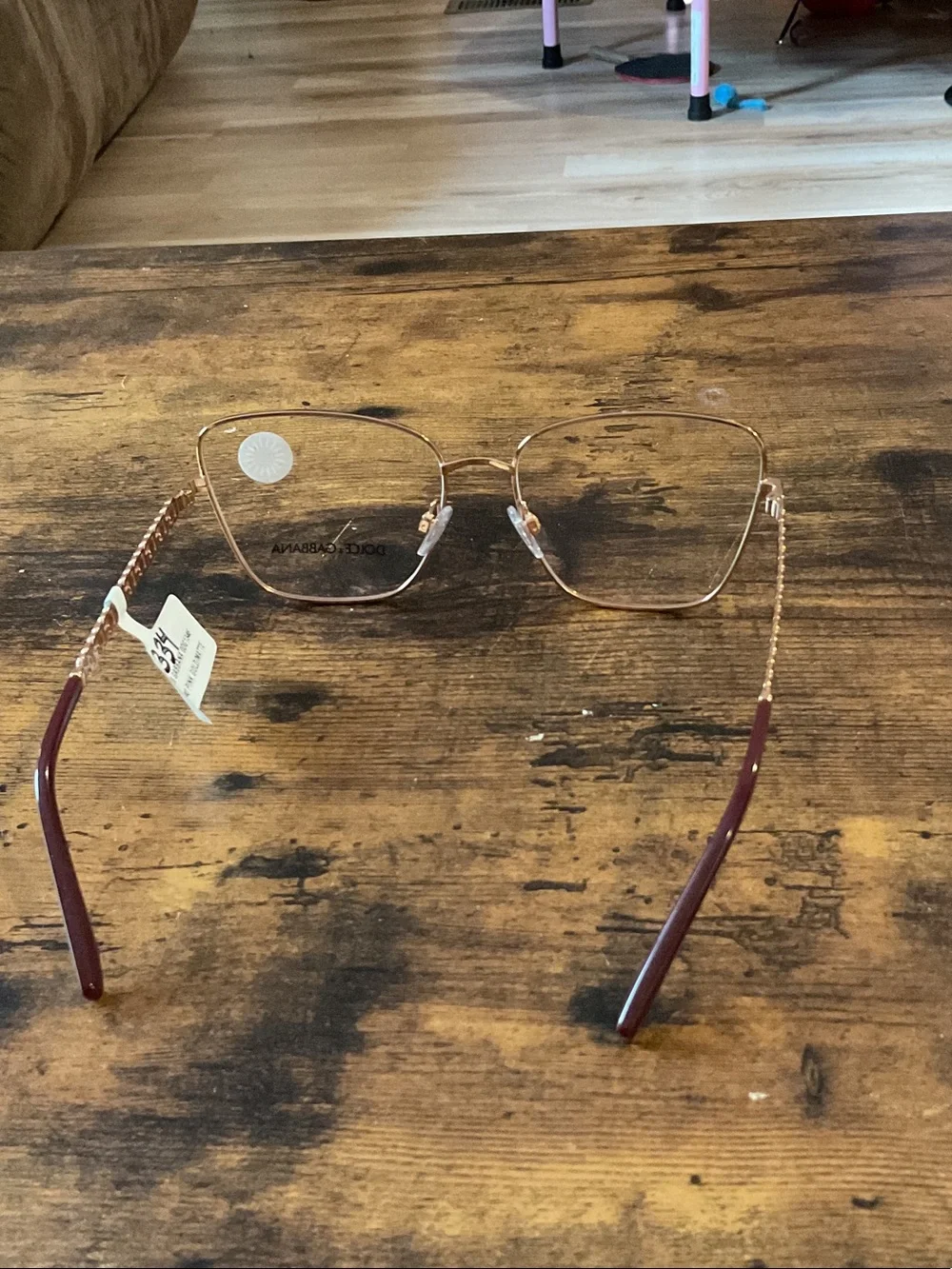 Dolce & Gabbana Women's Rose Gold and Burgundy Metal Frame Glasses